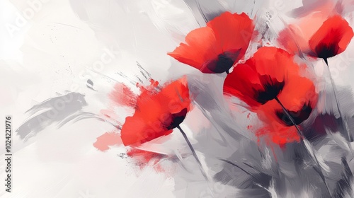Fototapeta Naklejka Na Ścianę i Meble -  Colorful abstract background with shades of gray and hints of red poppies in the background.