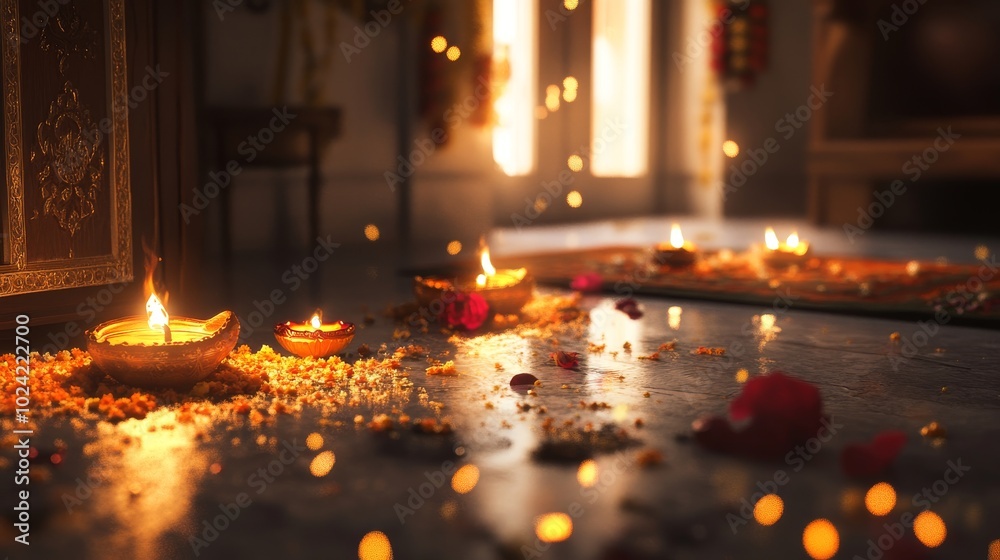A room with a carpet and a few candles on the floor A room with a carpet and a few candles on the floor