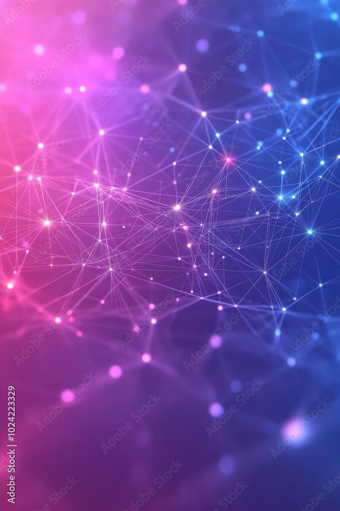A striking display of interconnected dots and lines creates a vivid representation of a digital network, emphasizing technology and abstraction in a twilight setting A striking display of interconnected dots and lines creates a vivid representation of a digital network, emphasizing technology and abstraction in a twilight setting