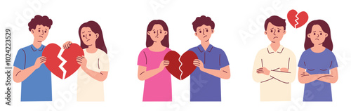 Couple Holding Broken Heart, Breakup and Divorce Concept