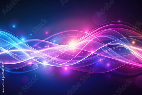 Translucent light waves of lilac purple pink and blue colors intersect in space and mix
