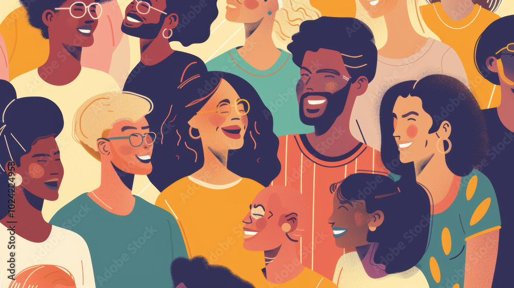 A diverse group of people from various ethnic backgrounds smiling and interacting. A diverse group of people from various ethnic backgrounds smiling and interacting.