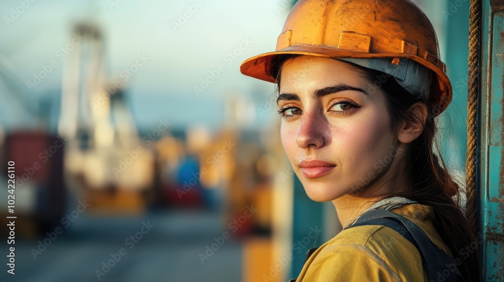 Female worker at a shipping port Female worker at a shipping port