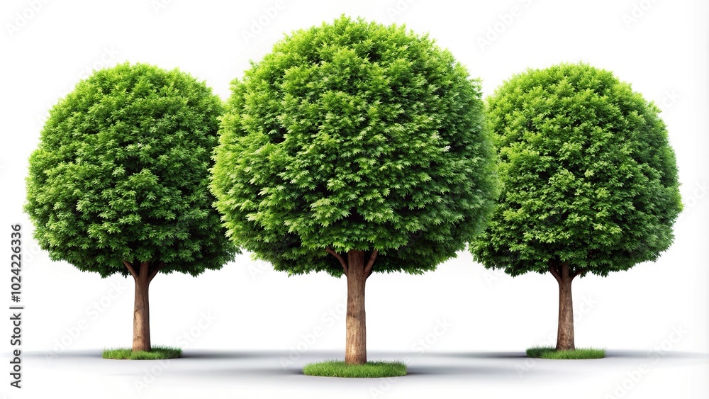 Trees with thick foliage standing against white background Trees with thick foliage standing against white background