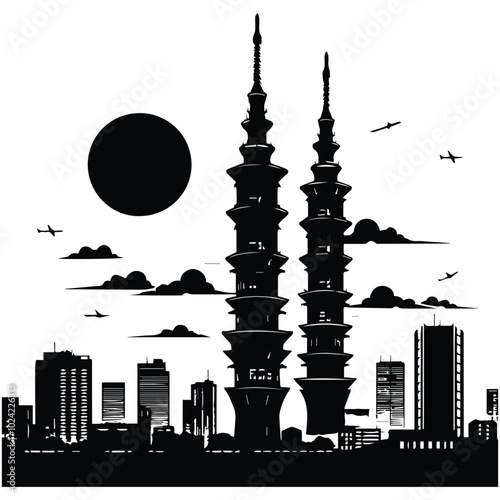 A sleek black and white logo showcasing a modern tower silhouette, representing strength and architectural beauty photo