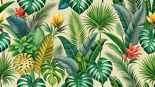 Wallpaper Mural Trendy seamless pattern background with tropical foliage Torontodigital.ca