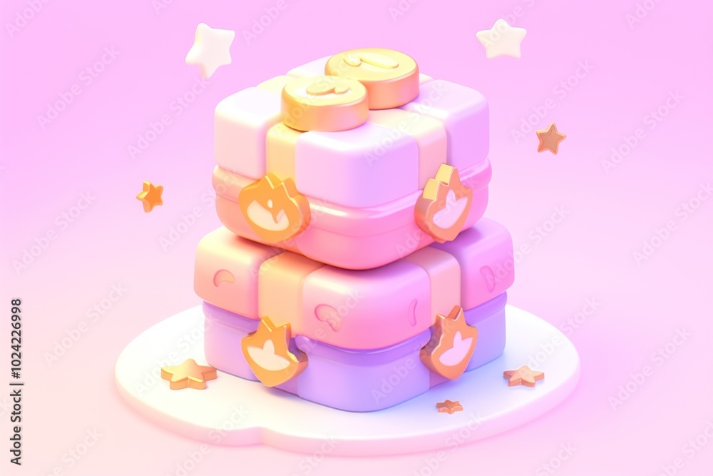 Stacked Pastel Gift Boxes with Golden Stars and Embellishments Stacked Pastel Gift Boxes with Golden Stars and Embellishments