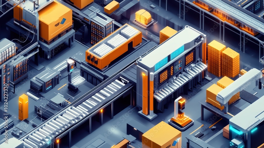 High-tech warehouse with a high level of electronics, equipped to store and sort goods High-tech warehouse with a high level of electronics, equipped to store and sort goods