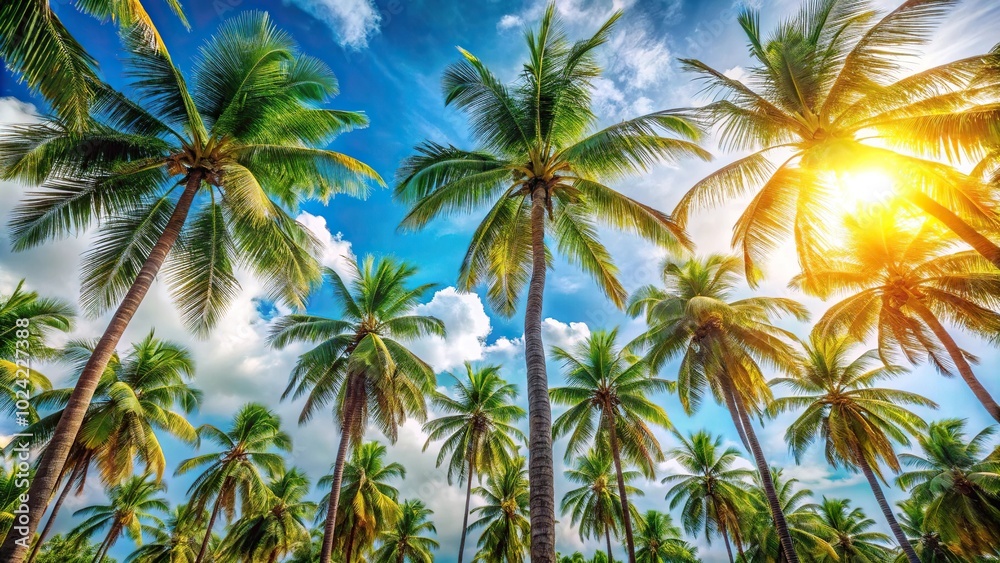 Tropical background with palm trees against the sky Tropical background with palm trees against the sky