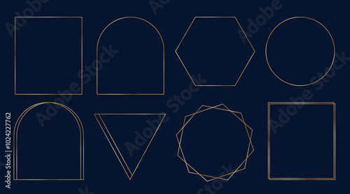 Set of geometric gold frame on dark background. Gold border, design element for decoration card, certificate, grand opening, party invitation