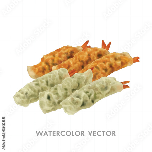 Tempura Shrimp and Vegetables Watercolor