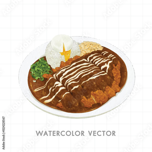 Tonkatsu or Katsu Curry Watercolor