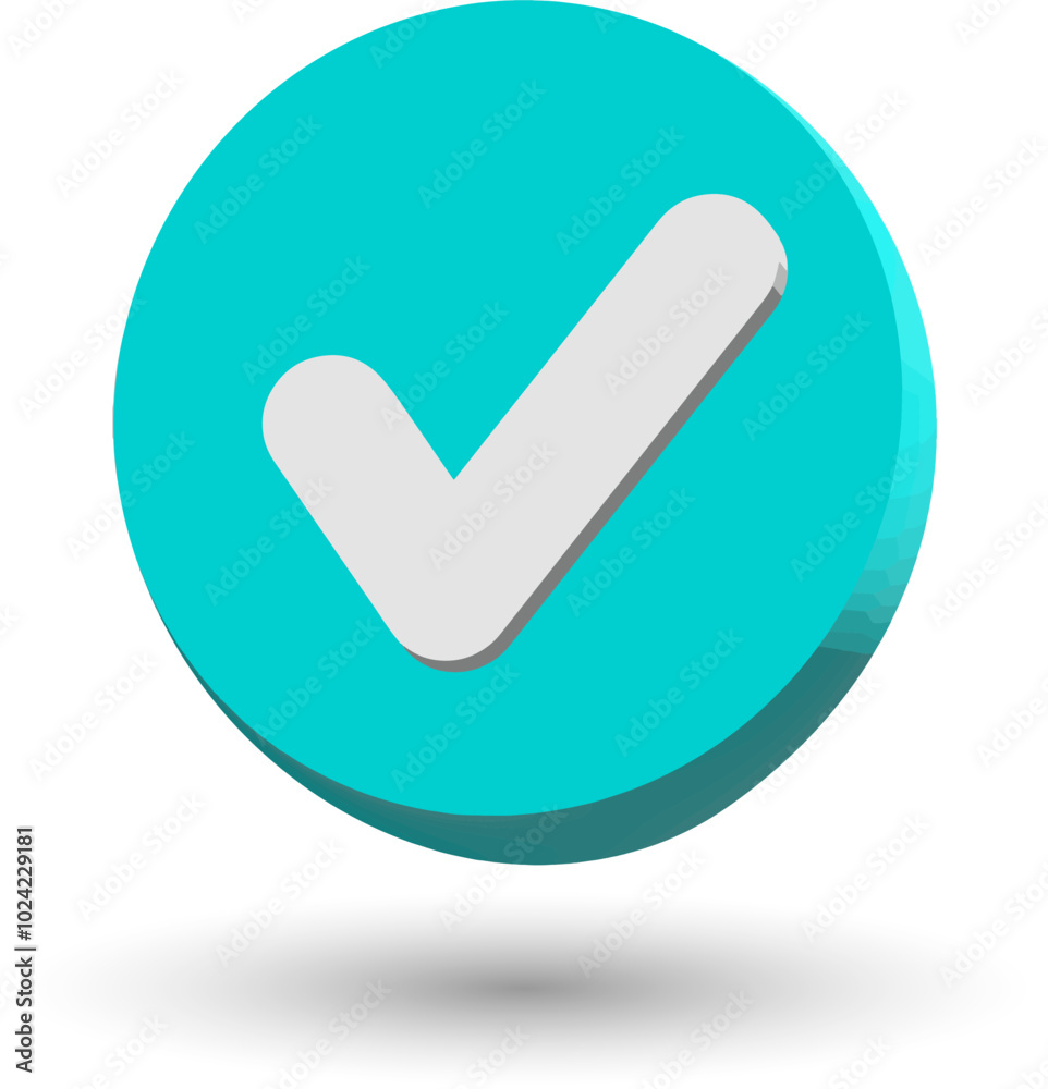 3D check icon. Checkmark, confirmation or approval plastic style yes or done button. 3D check icon. Checkmark, confirmation or approval plastic style yes or done button.