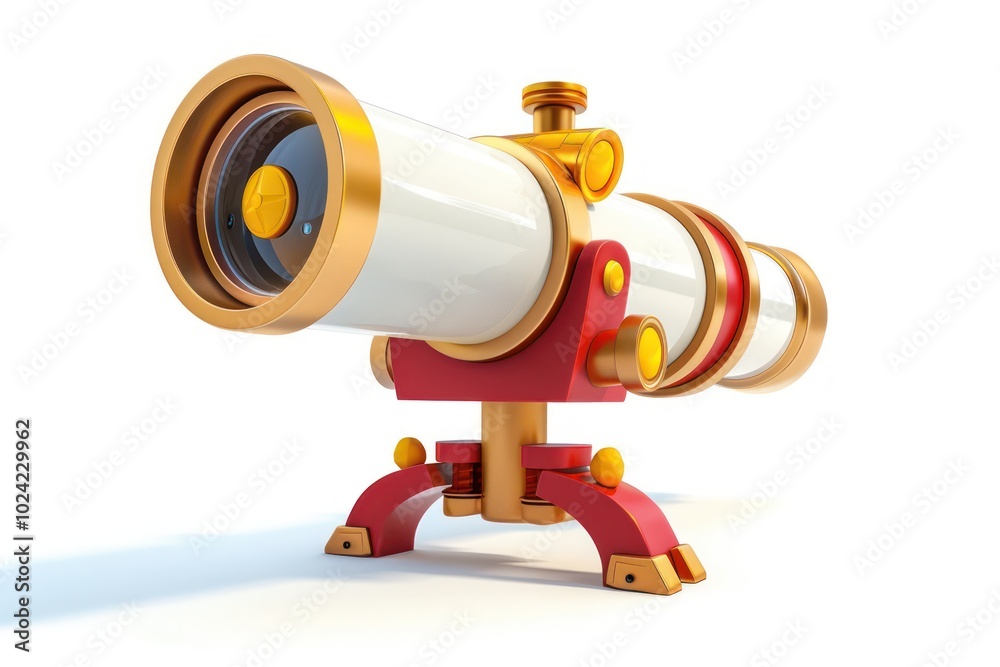 Obraz premium A White and Gold Telescope with a Red Tripod