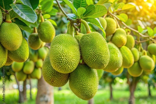 Tropical jackfruits on tree in garden