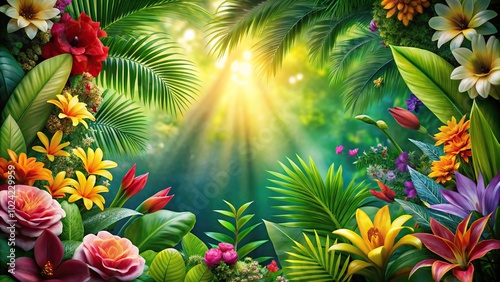 Fototapeta Naklejka Na Ścianę i Meble -  Tropical jungle background with exotic flowers