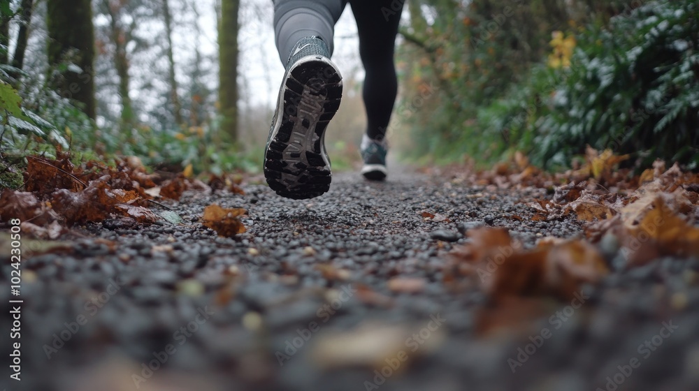 A Runner's Foot and a Gravel Path in the Woods A Runner's Foot and a Gravel Path in the Woods