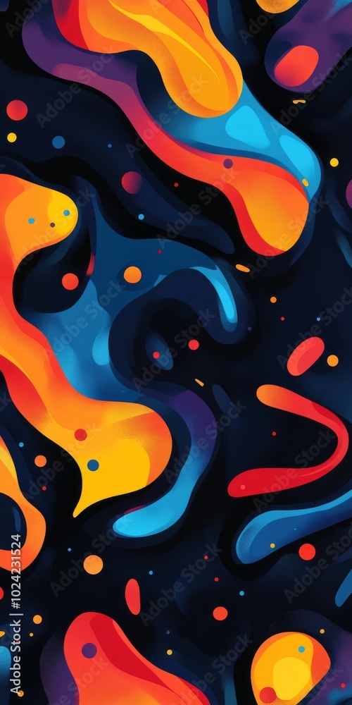 A dynamic and vibrant abstract fluid art piece featuring colorful waves and dots on a dark background, perfect for modern and creative designs. A dynamic and vibrant abstract fluid art piece featuring colorful waves and dots on a dark background, perfect for modern and creative designs.