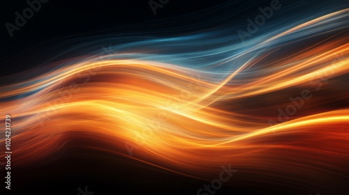 Abstract background with flowing orange and blue light waves.