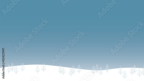 冬の空と雪原の木々のベクターイラスト（16：9）