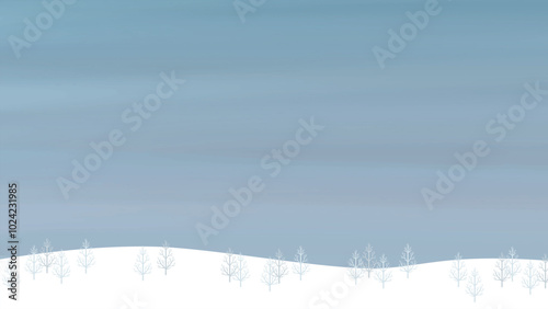 冬の空と雪原の木々のベクターイラスト（16：9）