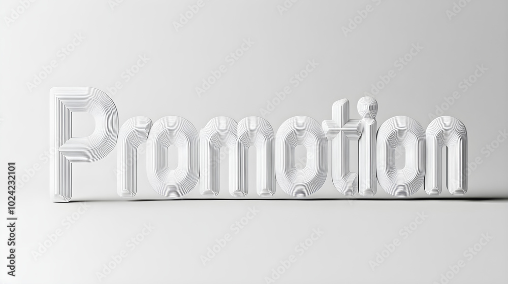 Promotion in large, hollow outline letters with no fill, giving a minimalist feel Promotion in large, hollow outline letters with no fill, giving a minimalist feel