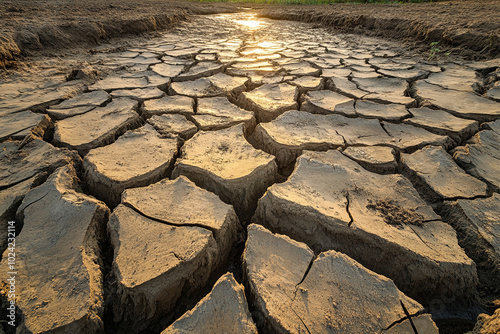 Dry riverbed with minimal water flow due to climate change