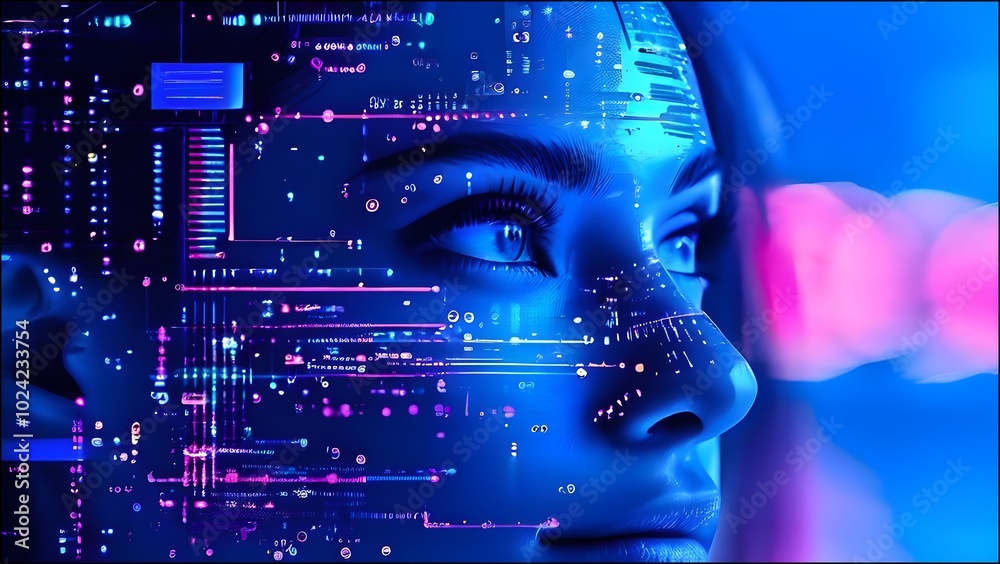 Fototapeta premium A scene where various AI technologies like machine learning, deep learning, and natural language processing are coming together.