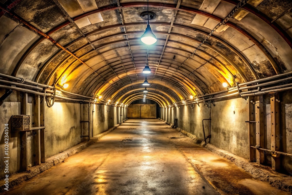 Underground bunker interior extreme close-up