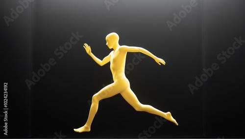 A golden silhouette of a person running is depicted on a black background. photo