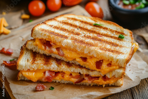 toasted sandwiches with cheddar cheese and bacon