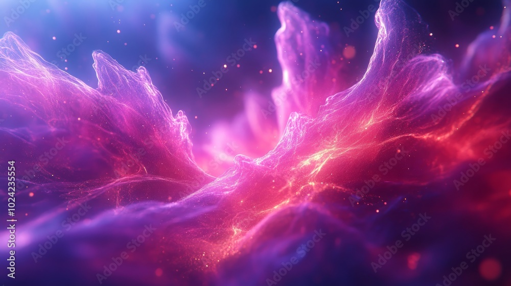 Abstract background with pink and purple nebula and glowing particles. Abstract background with pink and purple nebula and glowing particles.