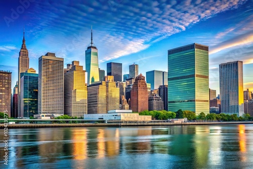 United Nations building and skyline view from street level