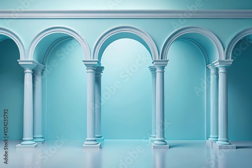 Universal minimalistic blue background with pillars and arch