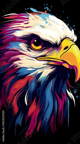 Colored abstract background of a bald eagle head, wallpaper for mobile, 9:16 ratio. Generative ai photo