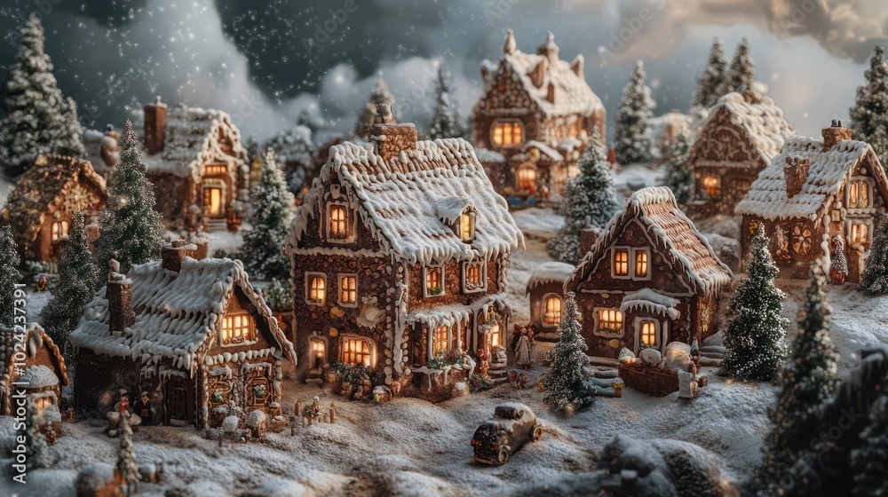 Weihnachtliche LebkuchenhÃ¤user, ein Dorf aus LebkuchenhÃ¤uschen.
