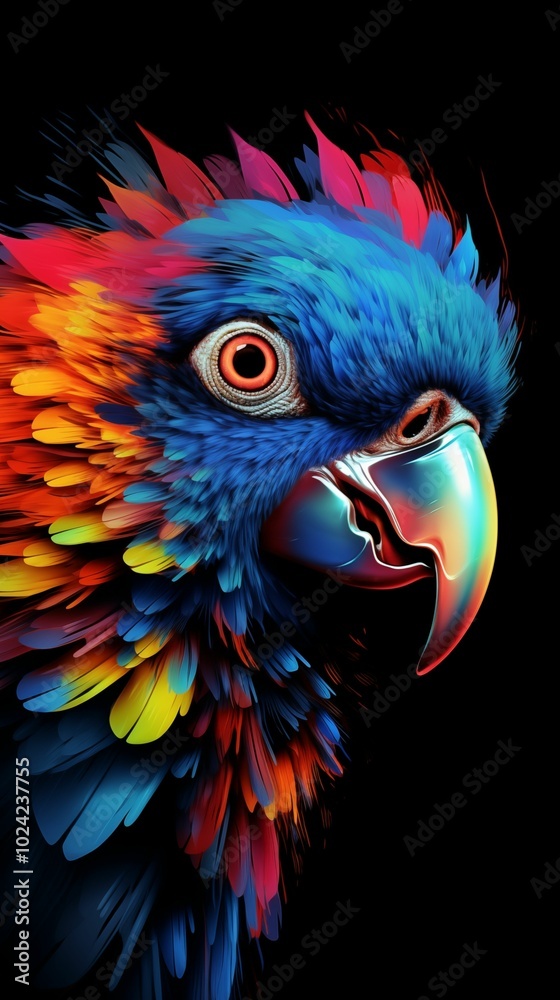 Obraz premium Colored abstract background of a parrot, wallpaper for mobile, 9:16 ratio. Generative ai