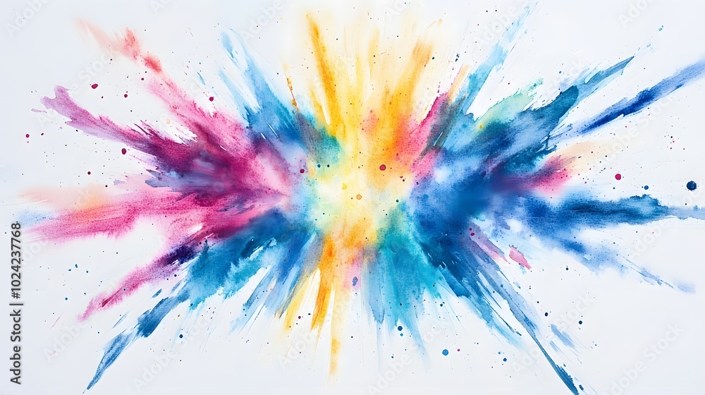 Fototapeta premium Abstract watercolor explosion of vibrant colors on a white background.