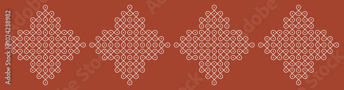 Indian Traditional and Cultural pulli or sikku Kolam modern vector, set of editable home decor patterns.