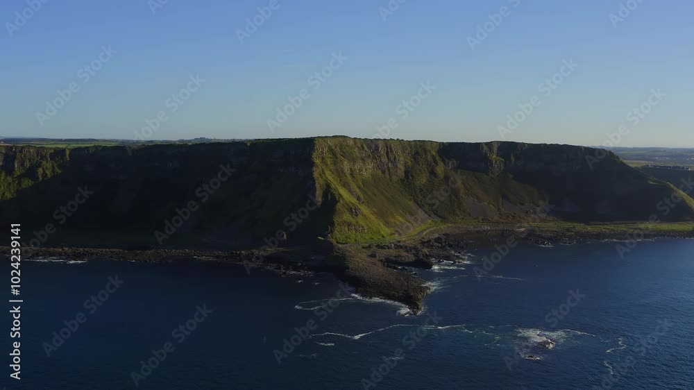 Wide-angle aerial orbits around the Giant's Causeway, County Antrim, Northern Ireland Wide-angle aerial orbits around the Giant's Causeway, County Antrim, Northern Ireland