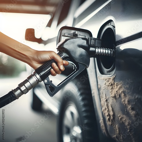 Close-up of female hand filling car with gasoline at gas station Generated by AI