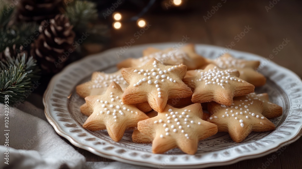 Zimtsterne: traditionelle deutsche Weihnachtsplätzchen auf einem Teller. Zimtsterne: traditionelle deutsche Weihnachtsplätzchen auf einem Teller.
