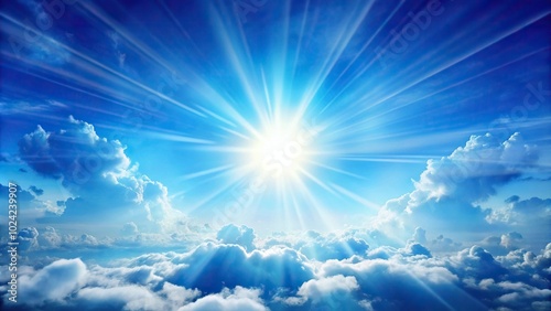 Vibrant blue and white sun ray horizon cloudscape