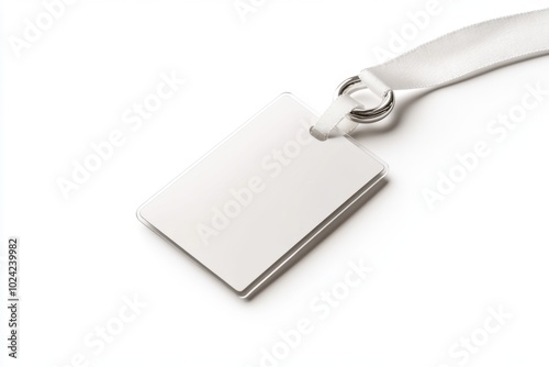 A simple rectangular badge with a clear lanyard for identification purposes at an event photo