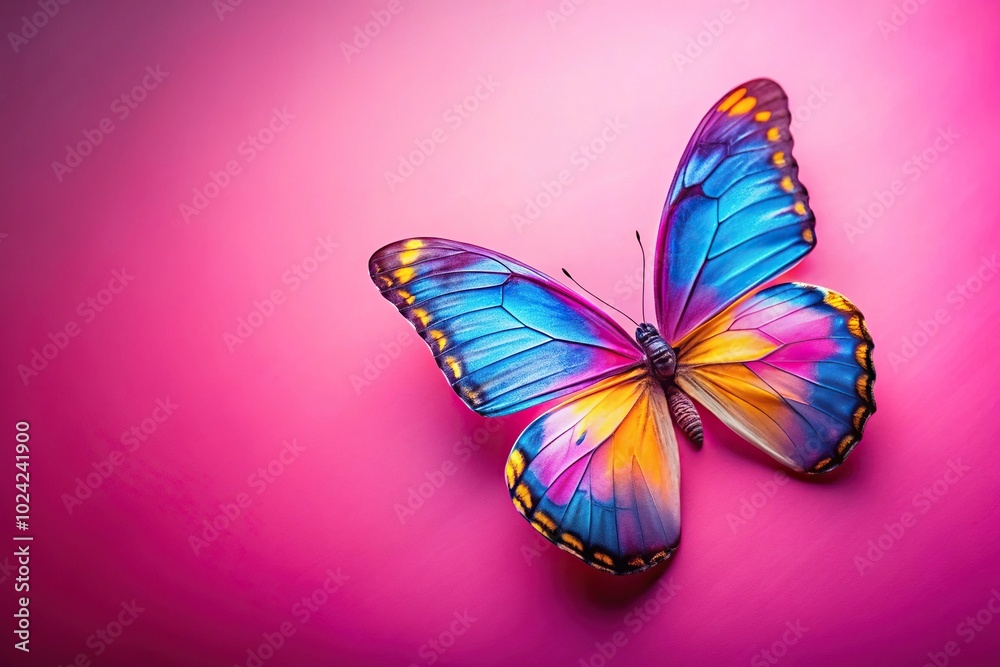 Vibrant macro butterfly on pink background