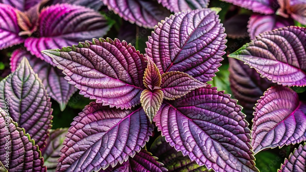Vibrant purple Perilla frutescens leaves in garden Vibrant purple Perilla frutescens leaves in garden