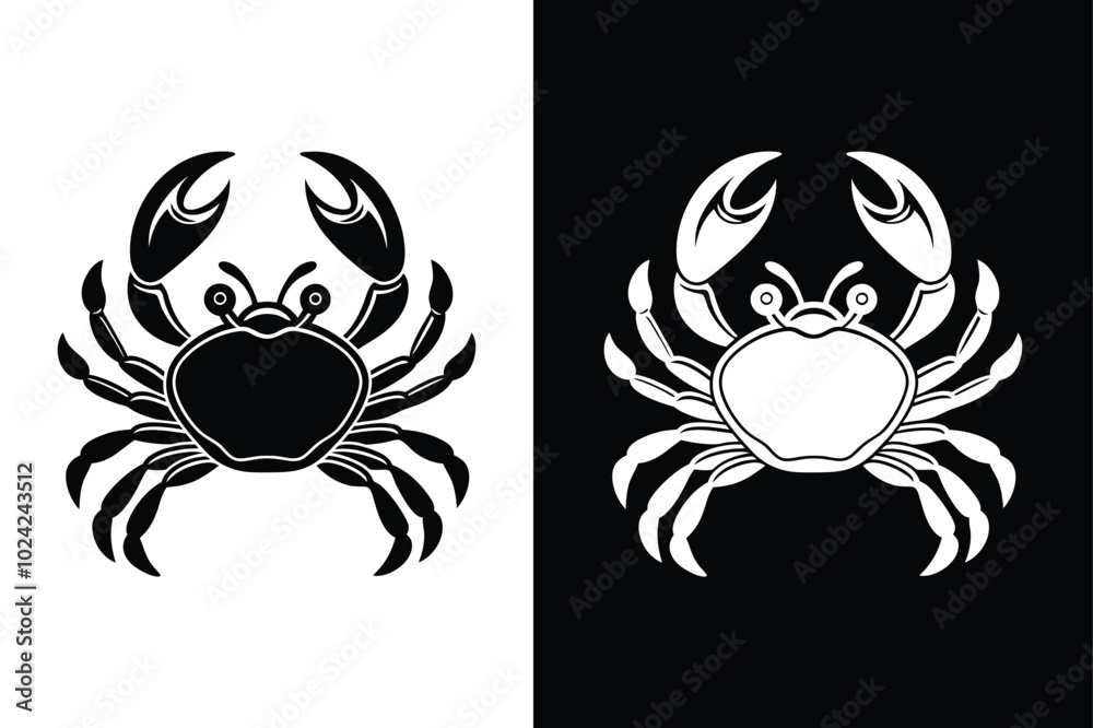 Crab Icon Design. Bold Silhouette for Logos on White and Black Crab Icon Design. Bold Silhouette for Logos on White and Black