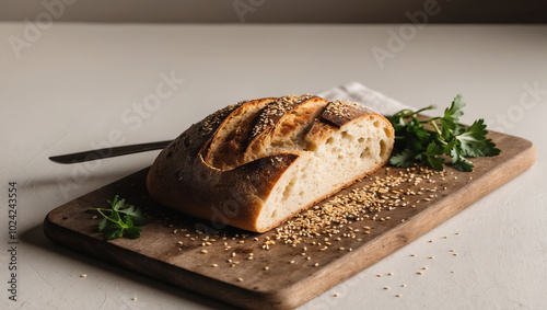 Fresh bread on the table. photo