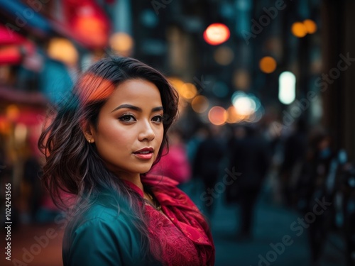 beautiful fashion women in vibrant blurred background. AI Generative