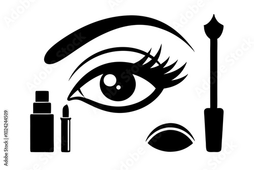 Female Makeup Items Eye | vector silhouette illustration on white background